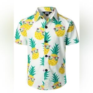 JOGAL Boys Hawaiian Shirt Short Sleeve Floral Button Down Beach Shirt Sz 12 NWT